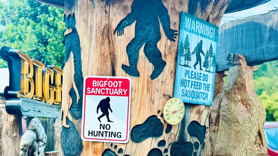 Bigfoot memorabilia and wood carvings at a museum in Skagit Valley