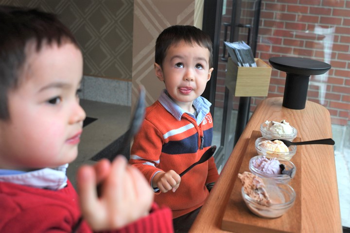 two boys enjoy the best ice cream in seattle at Salt & Straw