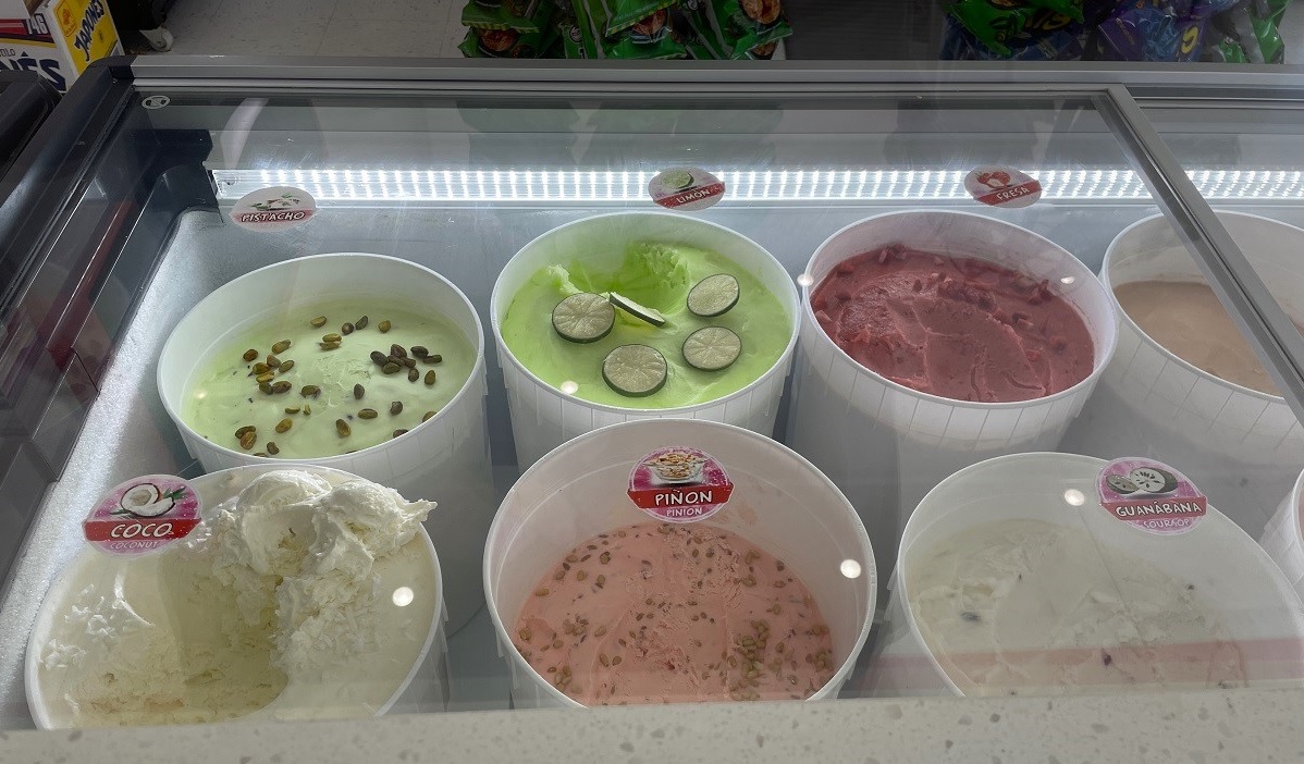 View of the ice cream case at Renton’s La Michoacana ice cream shop among the best ice cream in Seattle to visit with kids