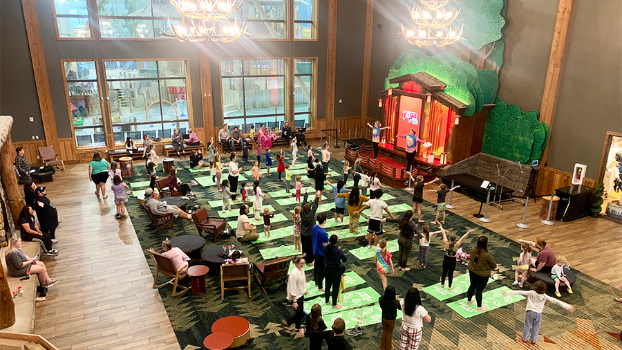 Great Wolf Lodge Water Park families doing free yoga activities