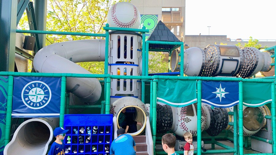 T-Mobile Park Kids Playfield structure has slides, tunnels and a fun baseball theme