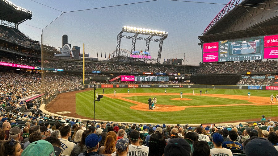 Mariners Game at T-Mobile Park at night