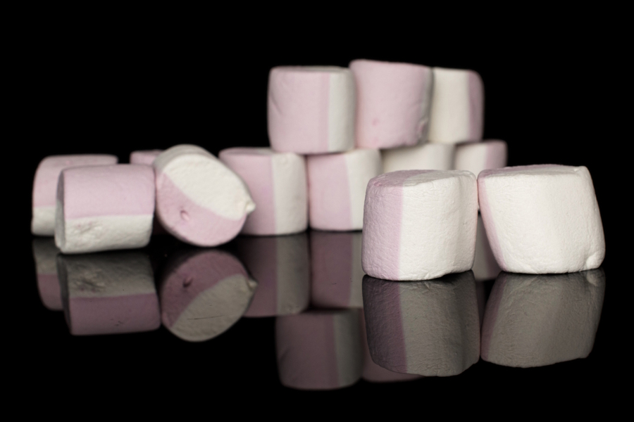 marshmallows dyed half pink