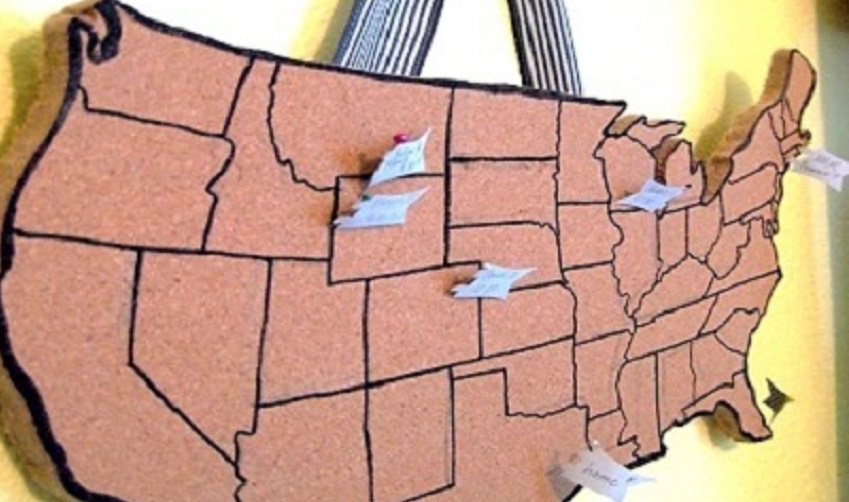 Cork board travel map