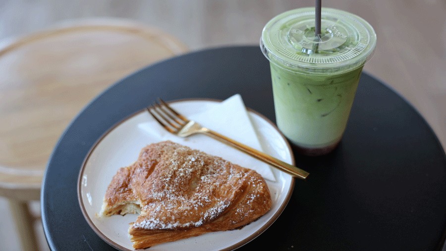 pastry and iced matcha from stillhouse coffee in edmonds