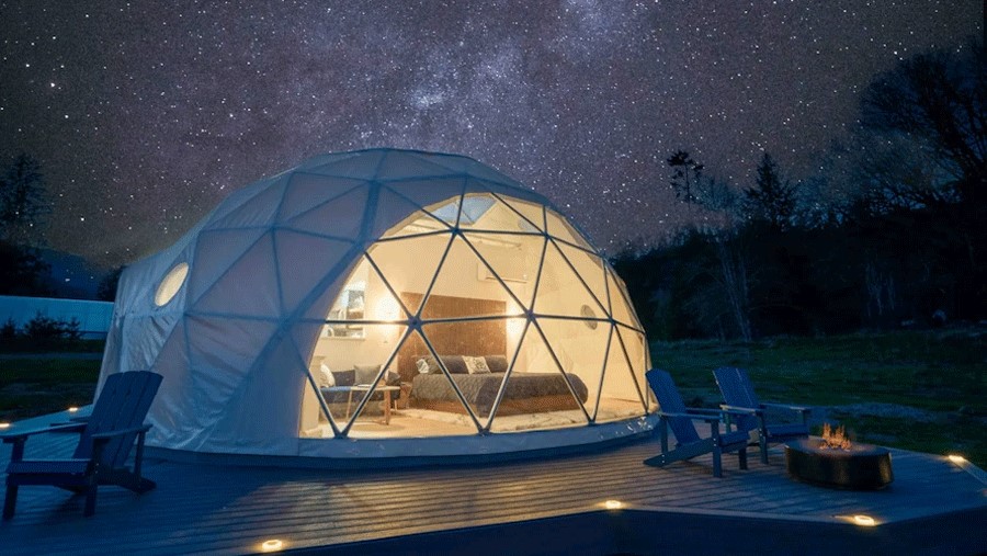 Geodesic dome rental near Seattle with large windows for stargazing