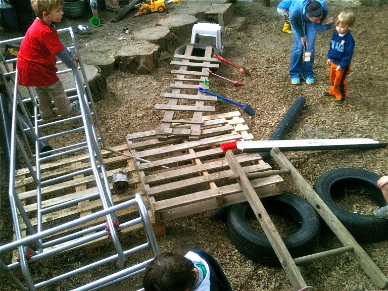 Walking on pallets at Woodland Park Cooperative School