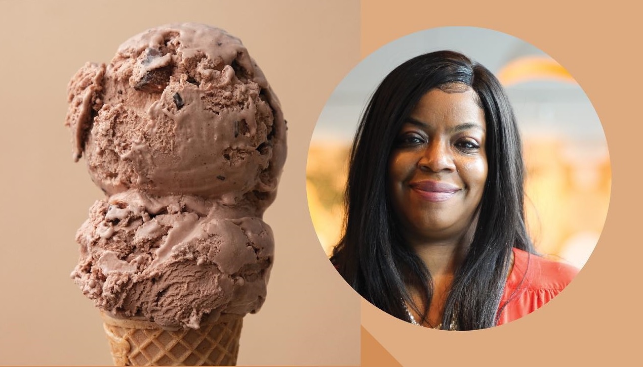 Mary's Place staff member Sherry Tillman and the chocolate toffee ice cream flavor from Molly Moon's that she inspired
