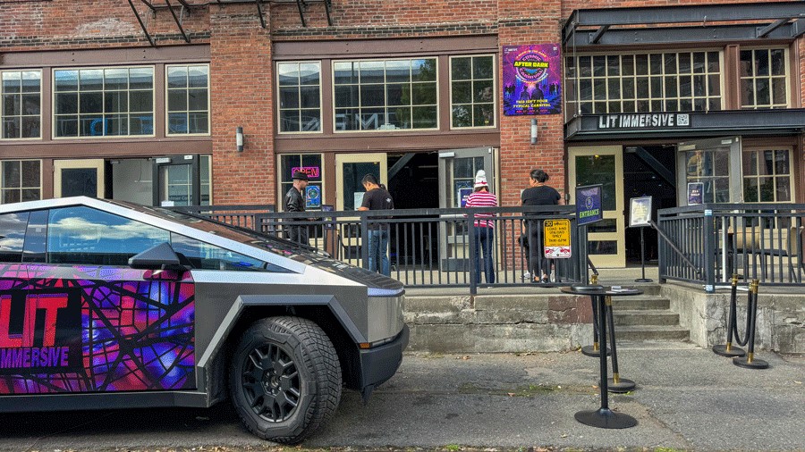Exterior of LIT Immersive, a new event venue in Seattle with seasonal events and things to do