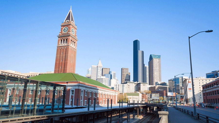 King Street Station in Seattle, where you can catch a train like the Sounder for an adventure