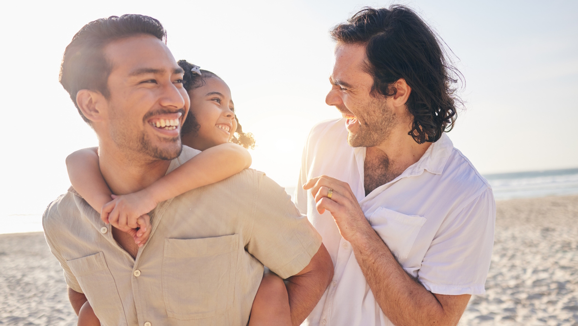 happy family on a stress-free vacation at the beach