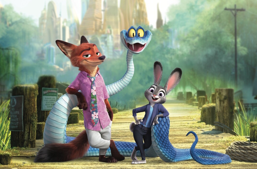The fox, bunny and snake from the movie Zootopia 2