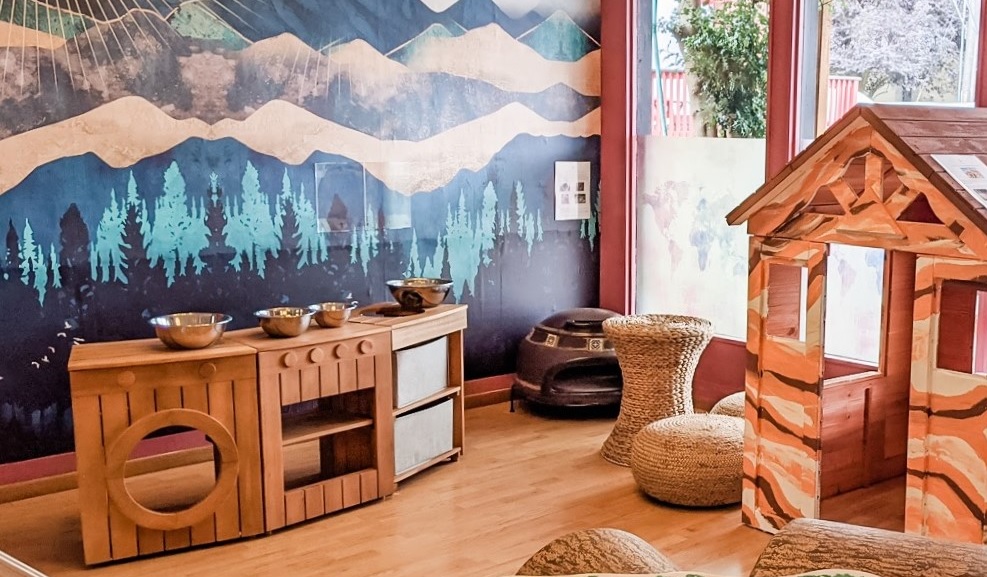 Play kitchen at Child Wonder the World new play area near Seattle for globally inspired play