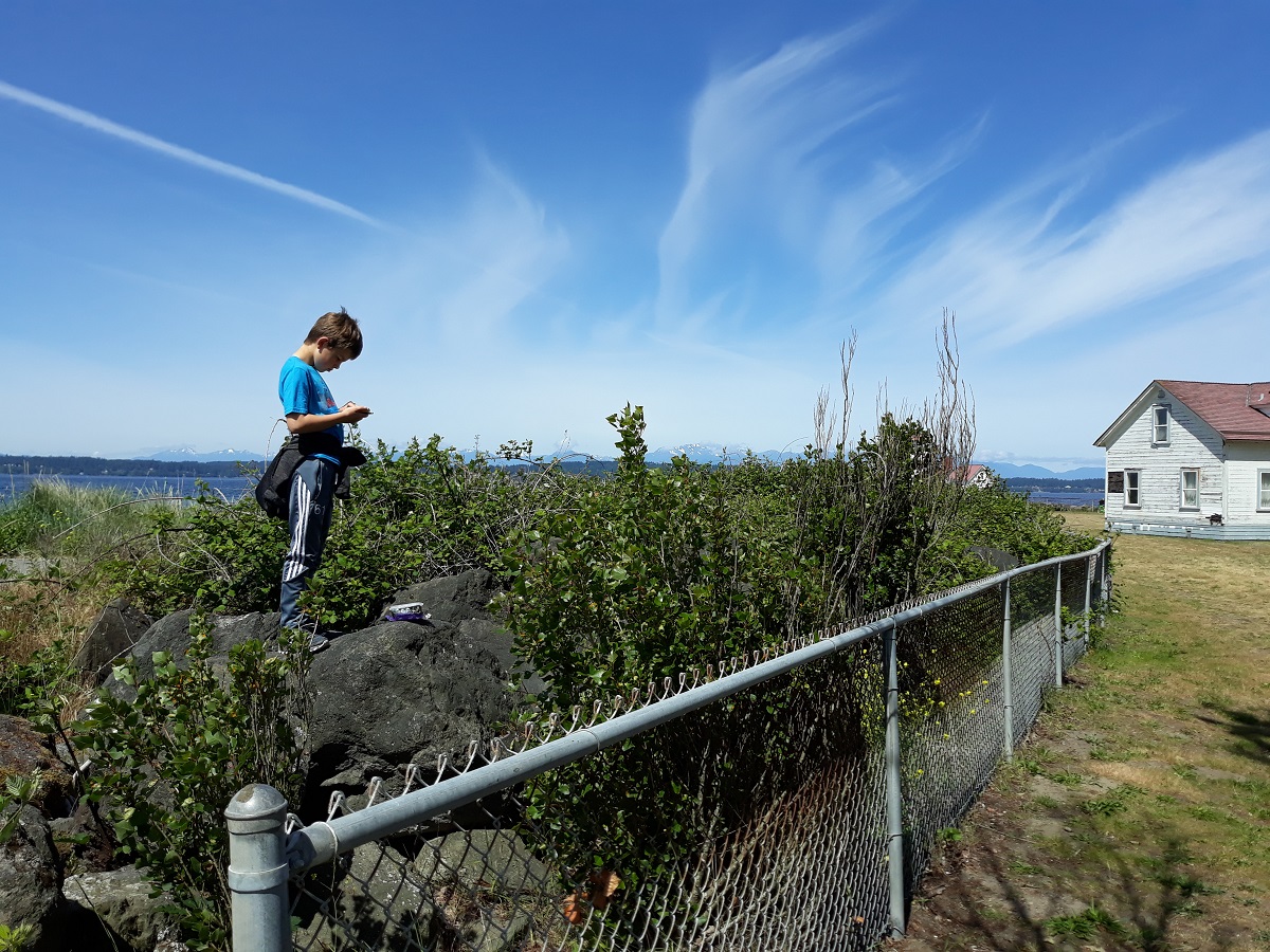 Discovery-Park-beach-boy-finding-geocache-seattle-best-things-to-do-with-kids