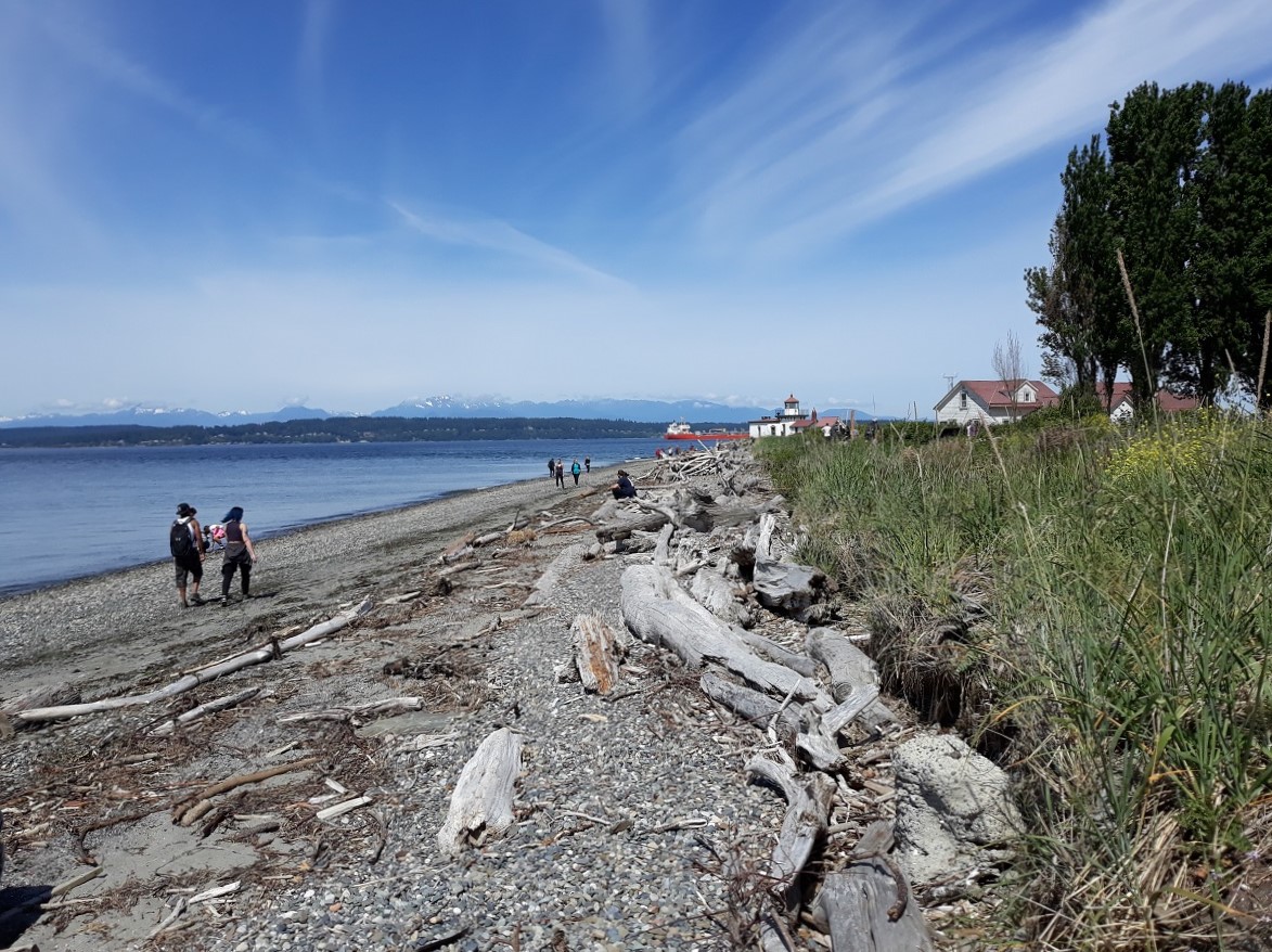 people-walking-on-the-beach-Discovery-Park-Seattle-best-things-to-do-with-kids