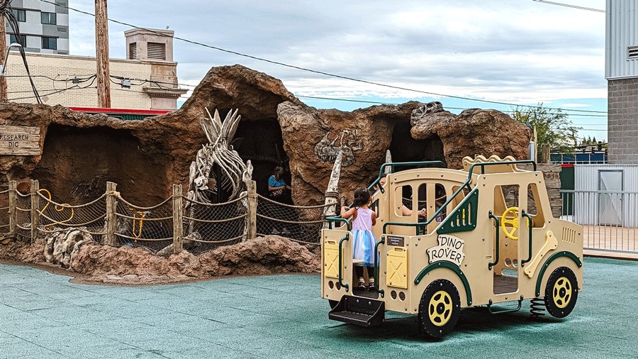Rooftop playground at Imagine Children’s Museum in Everett has a Dino Rover and digging area