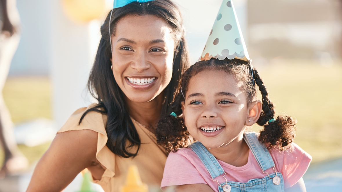 mom and daughter at a birthday party