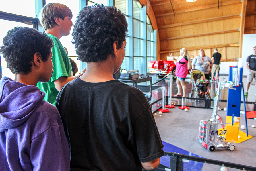 Boys engaging in STEAM activities at  LeMay – America’s Car Museum