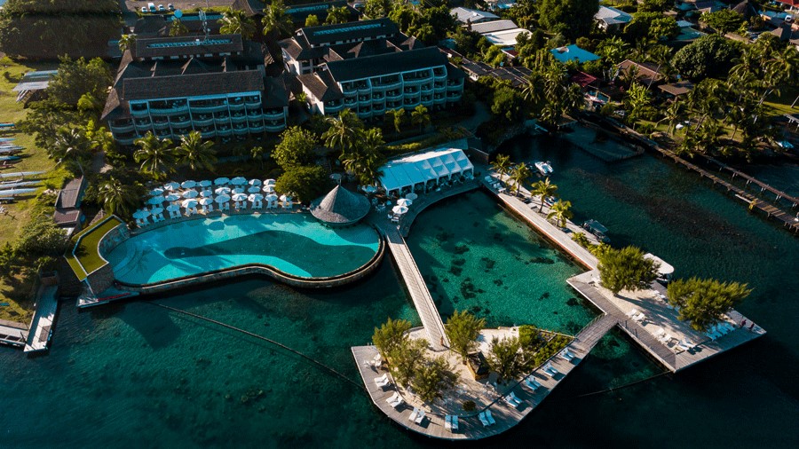 An aerial view of Te Moana Resort in Tahiti