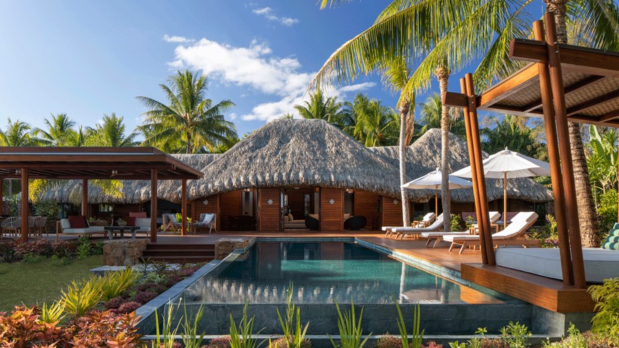 Poolside accommodations at Four Seasons Resort Bora Bora