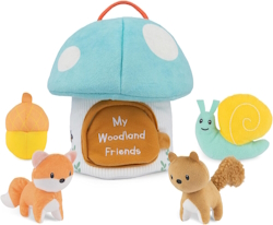 Soft toy set with acorn house and a fox, snail and squirrel