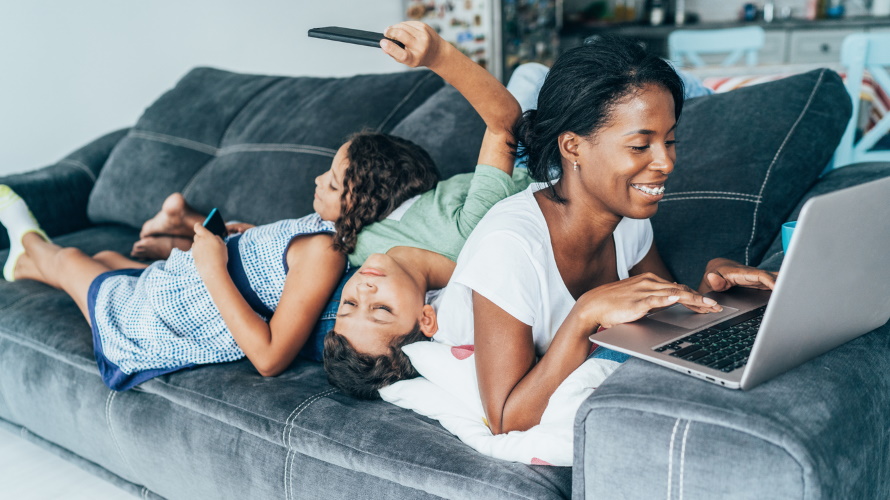 Mom-smiling-and-working-with-kids