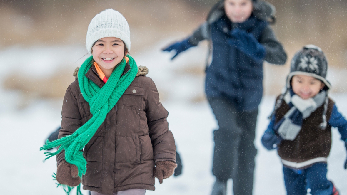 kids hiking outside in winter