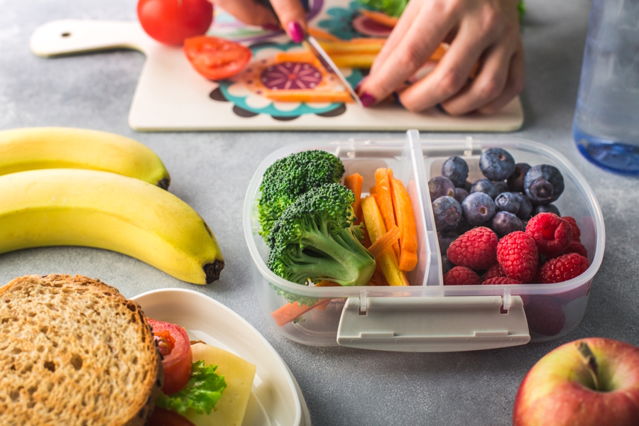 fruits and veggies of many colors for a lunchbox