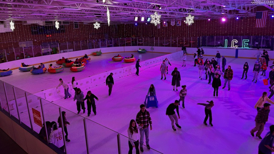 the ice skating rink at Sprinker Rec Center, divided between ice-skating and ice bumper cars