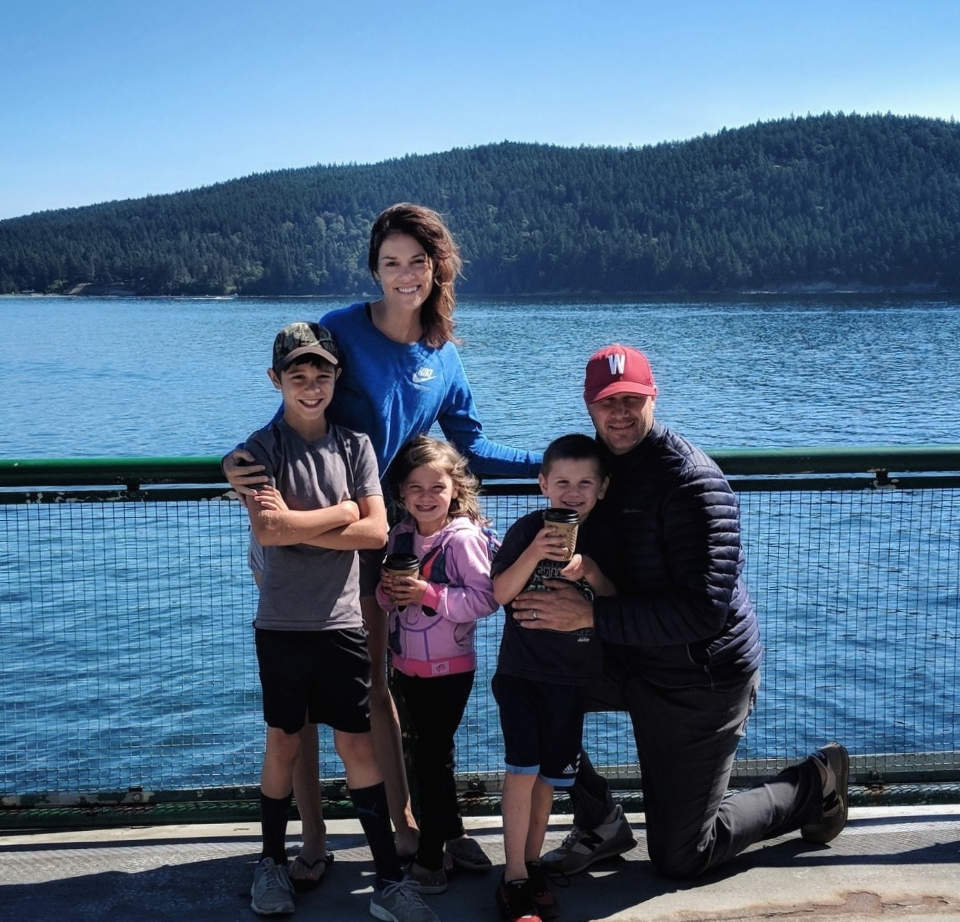 Writer author Allison Holm and family on a ferry in Puget Sound