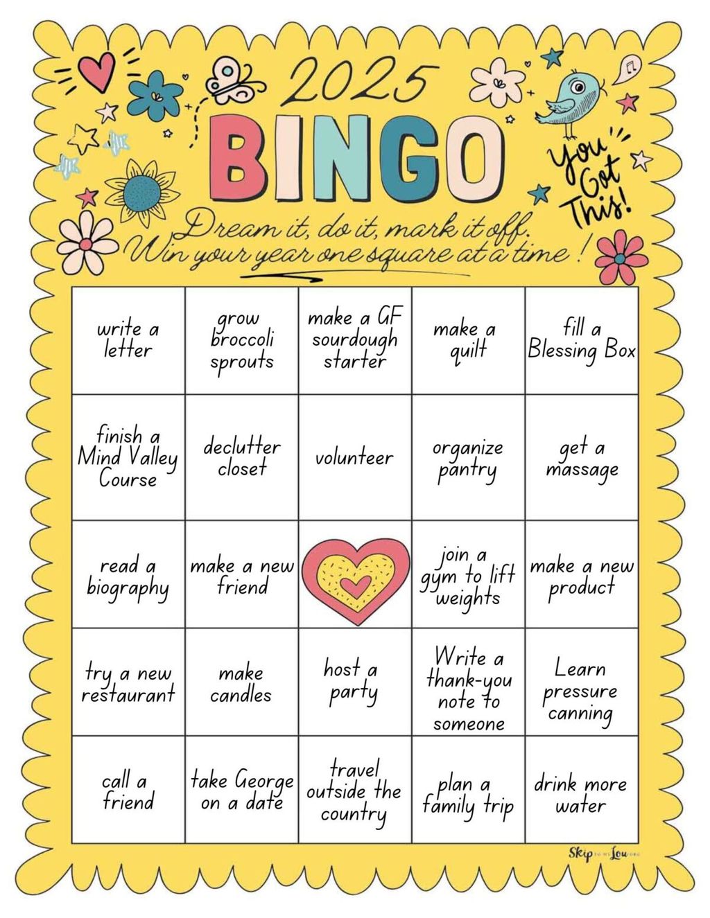 Goal Setting Bingo Cards