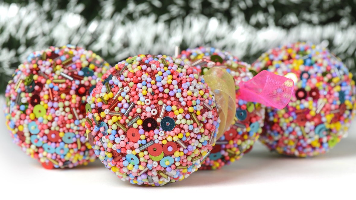 colorful ornament filled with sprinkles