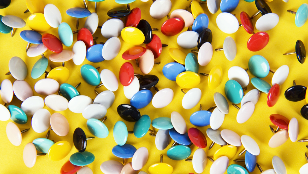 multicolored thumbtacks
