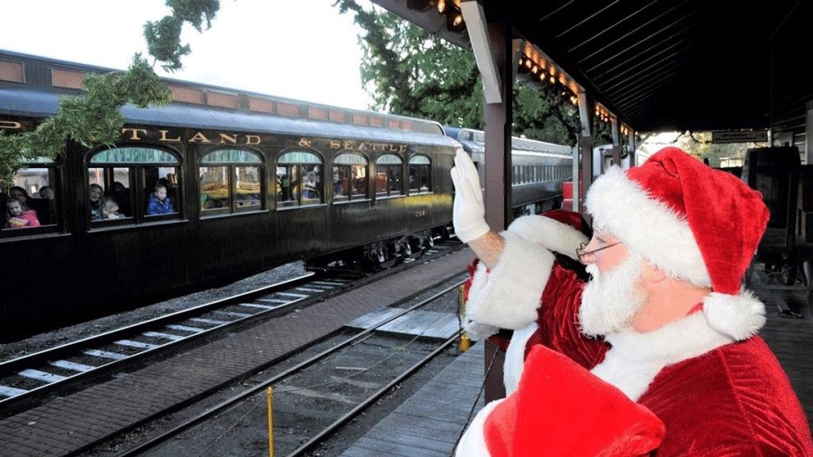 Santa greets train riders aboard the Northwest Railway Museum’s Santa Limited.