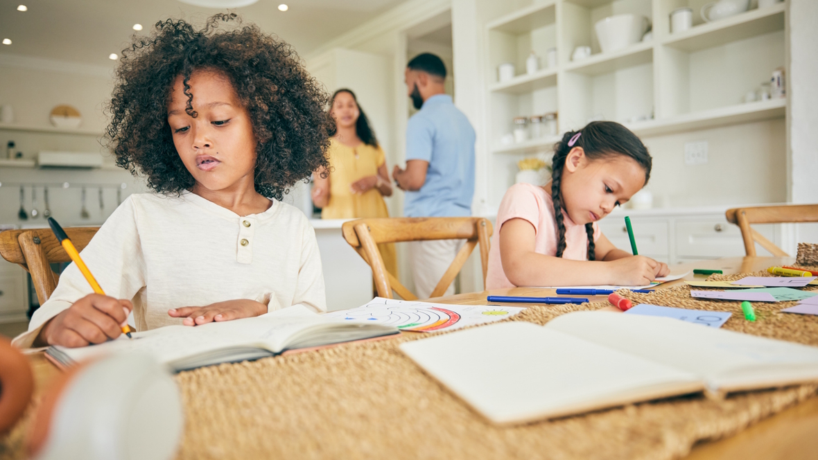 sisters working on homework