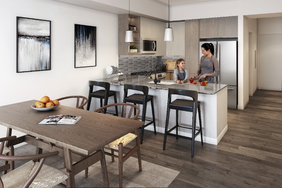 family in kitchen area