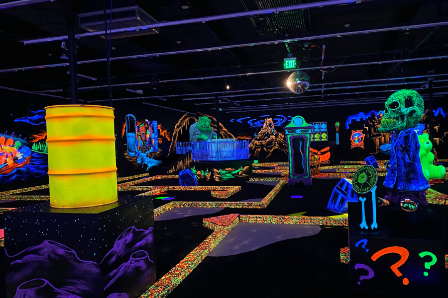 glow-in-the-dark monster mini golf