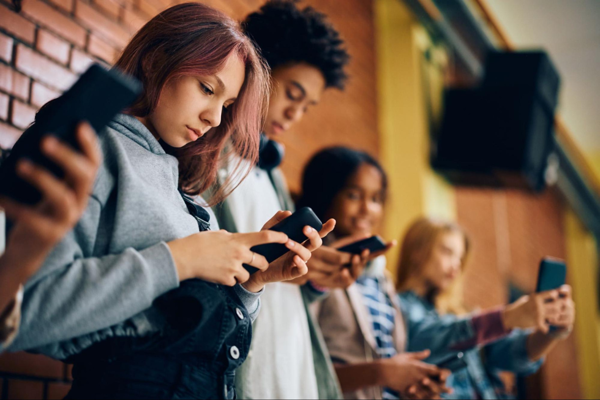 Students using phones in schools