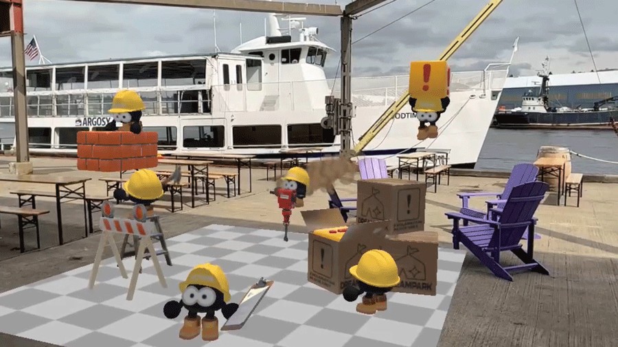 views of the ship canal from DreamPark Seattle with mixed-reality scenes from the VR headset
