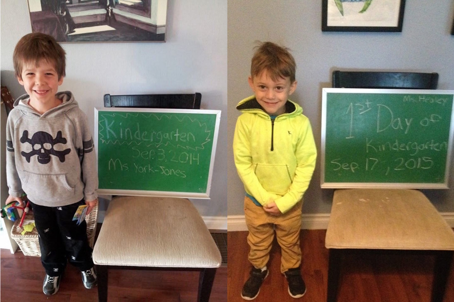 two kids on their first day of school