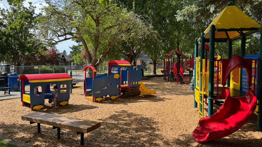 train playground at Depot Park in Issaquah