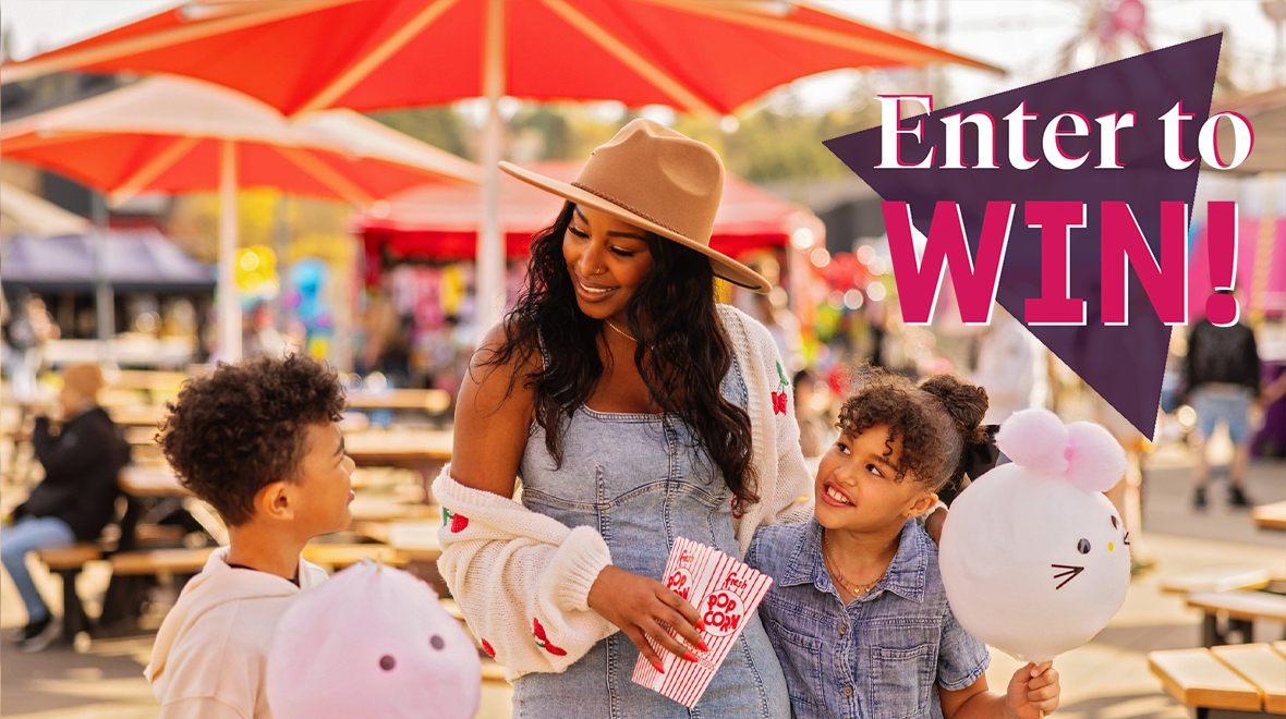 "Enter to Win!" text over family at the fair