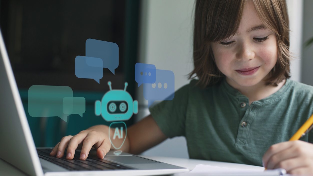child using an AI tutor to help with homework