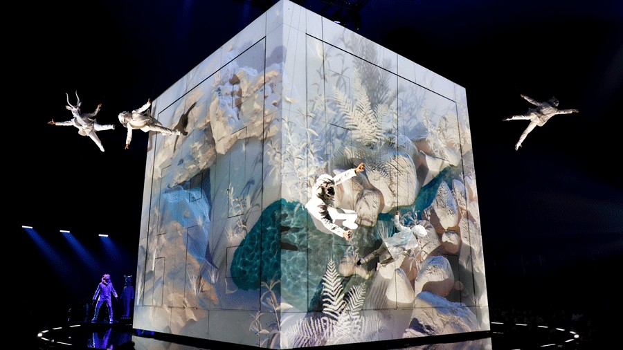 Vertical ballet during Cirque du Soleil Echo in Seattle