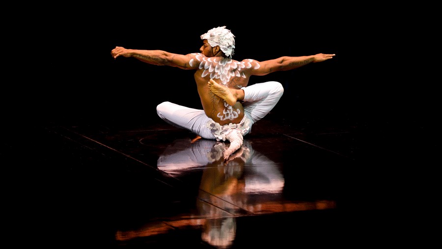 contortionist bending his leg during Cirque du Soleil's Seattle performance of Echo