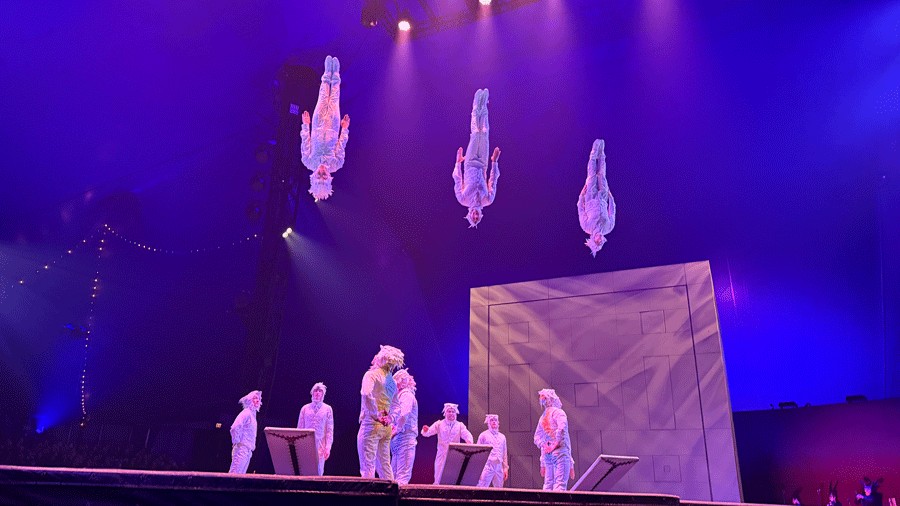 Teeters performing acrobatic acts, as seen from section 102 in Marymoor Park