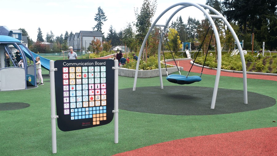 communication board and inclusive playground elements at Richmond Highlands Park
