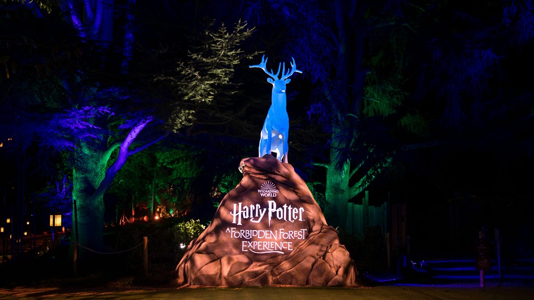 a stag lit atop a rock at the new Harry Potter experience opening in Vancouver, B.C.