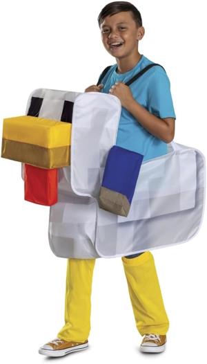 A boy in a chicken jockey costume