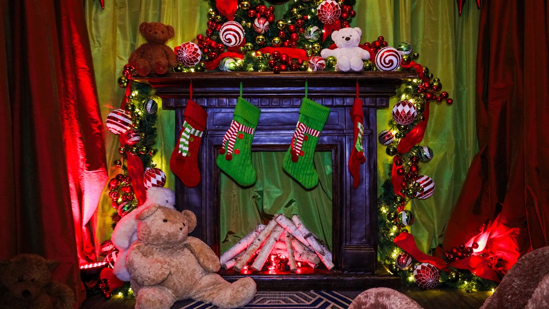 fireplace decorated for the holidays at the Fairmont Olympic Hotel in Seattle
